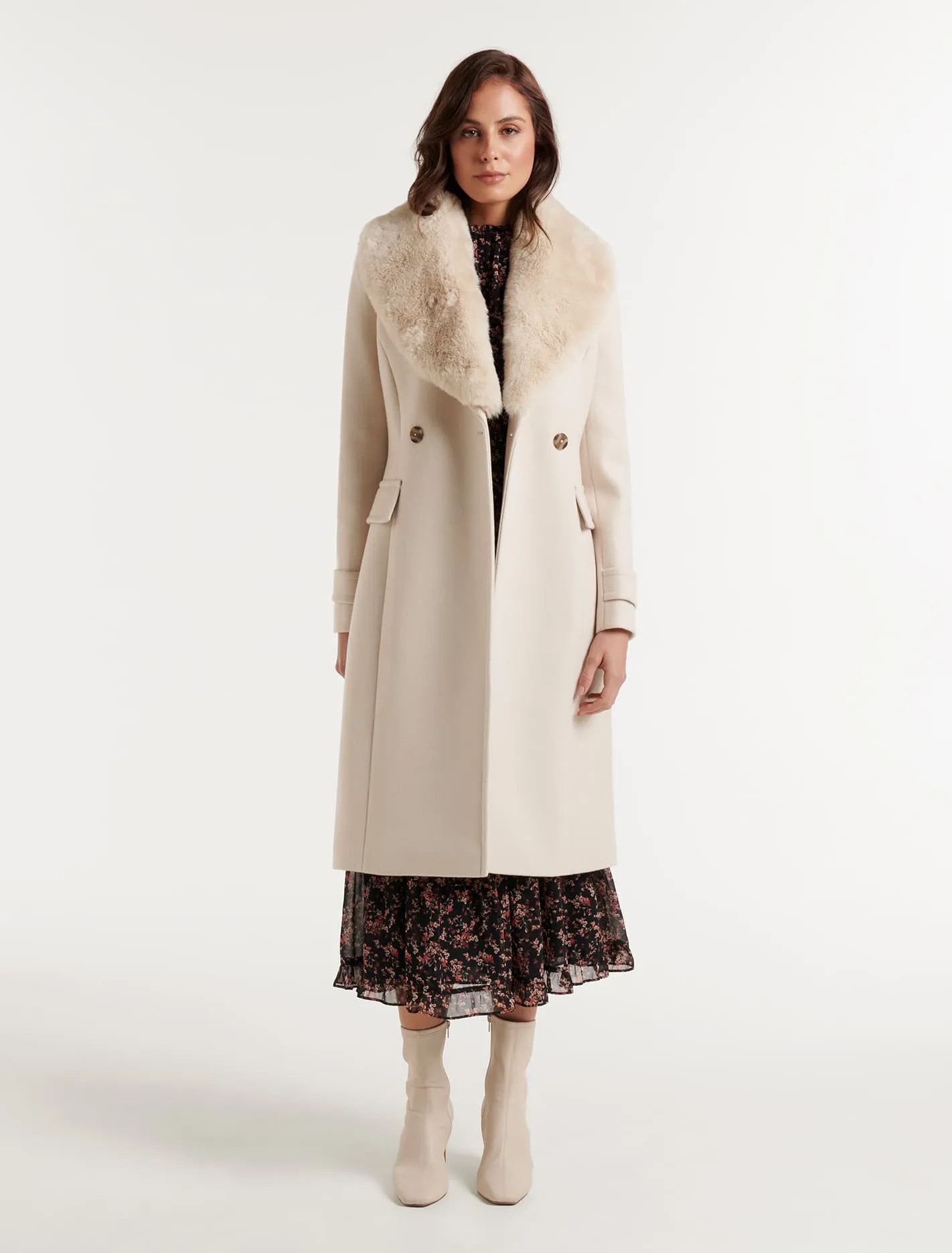 Lucy Faux Fur Collar Crombie Coat | Forever New (AU)