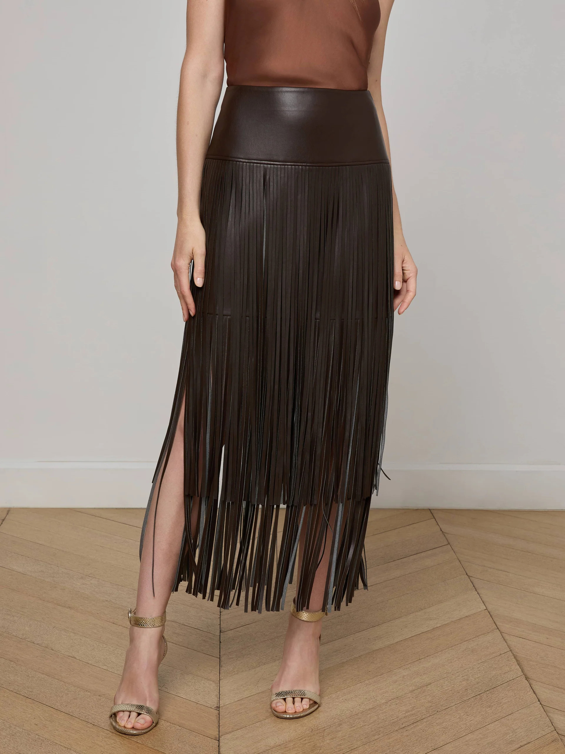 Karolina Fringe Skirt in Coffee Bean | L'AGENCE | L'Agence