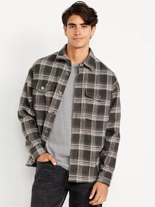 Oversized Heavyweight Plaid Flannel Shirt | Old Navy (CA)