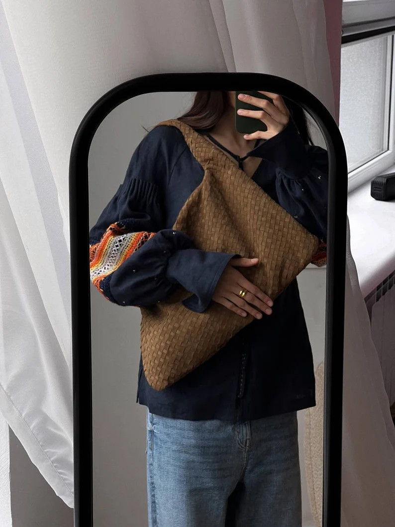 Brown Suede Hobo Bag, Sardine Bag, Ita Bag Crossbody, Woven Leather Bag - Etsy | Etsy (US)