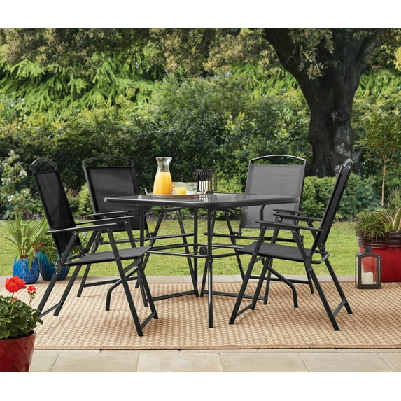 Mainstays Albany Lane 5-Piece Steel Outdoor Patio Dining Set with Umbrella Hole, Black | Walmart (US)