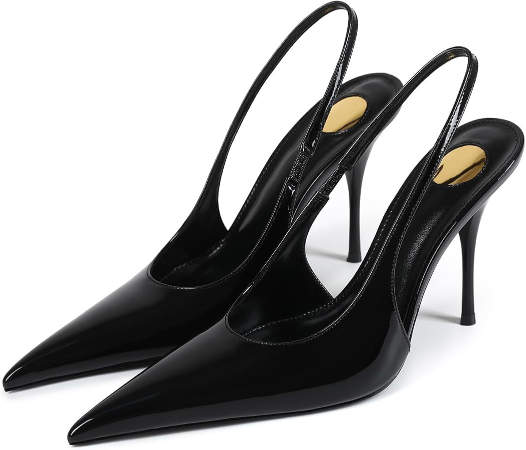 Womens Slingback High Heel Pumps Pointed Toe Patent Leather Stiletto Heels Elegant Dress Shoes fo... | Amazon (US)