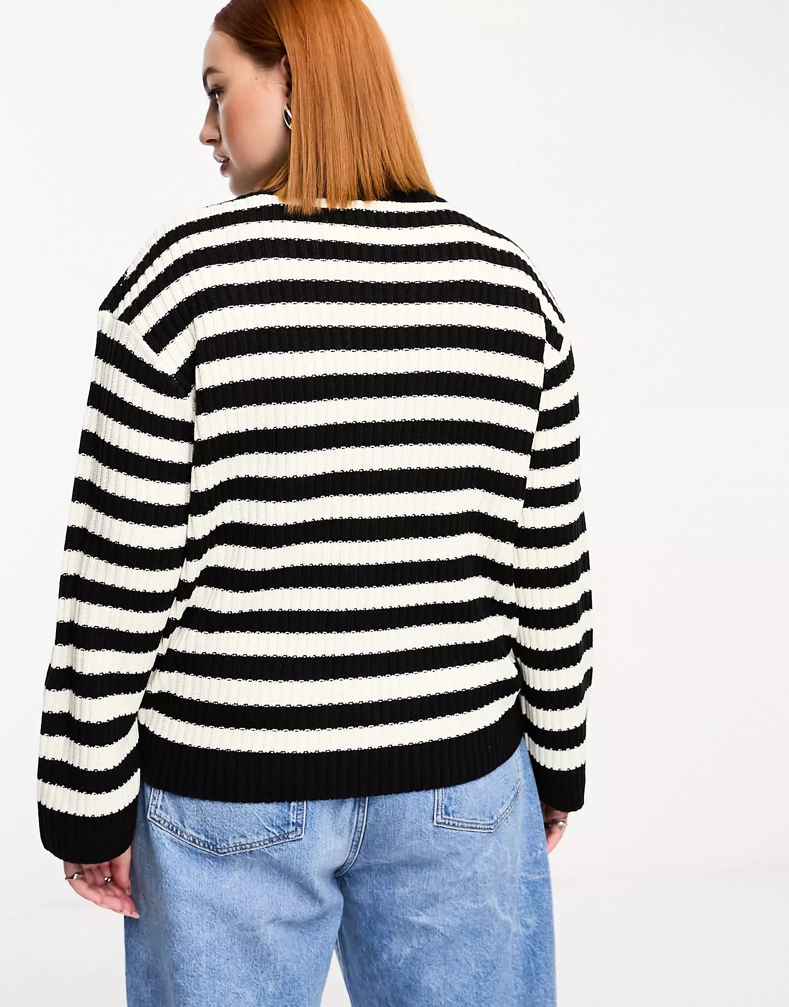 Threadbare Plus Kinsley high neck oversized jumper in monochrome stripe | ASOS (Global)