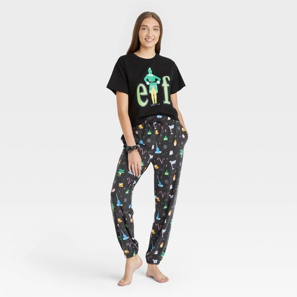 Women's Elf 3pc Scrunchie and Pajama Set - Black | Target