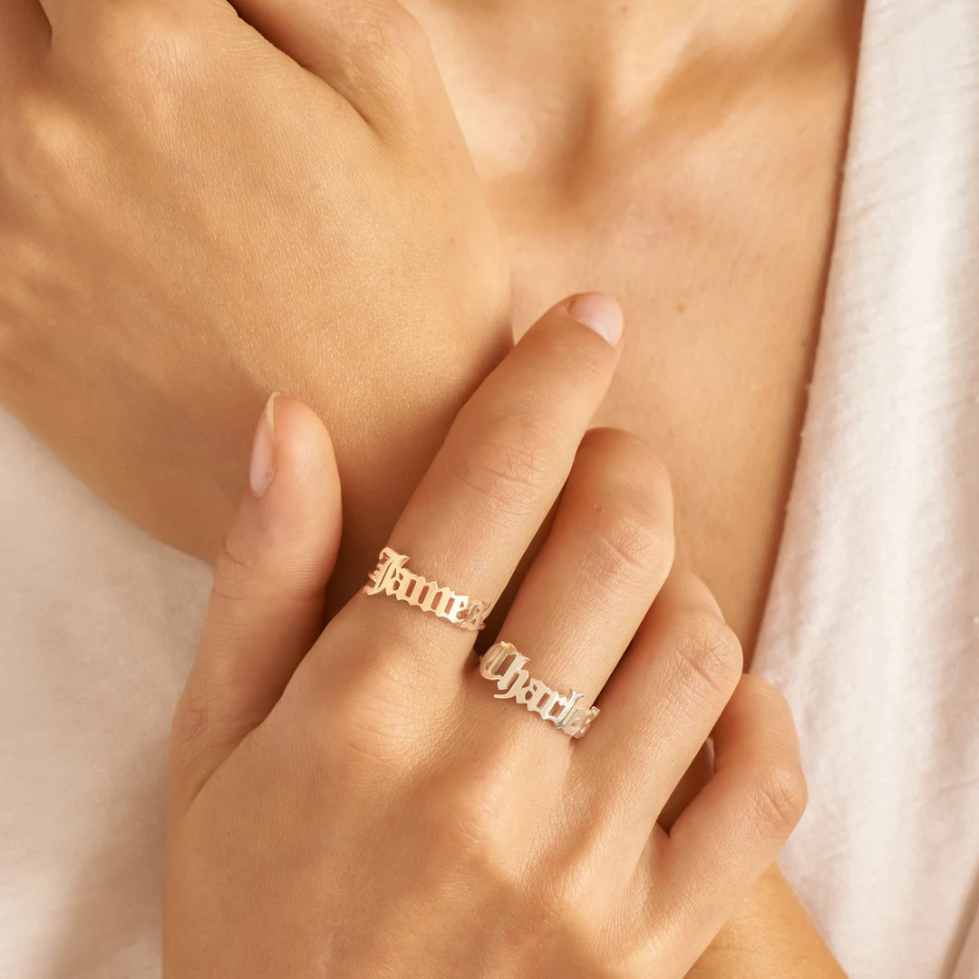 Bold Name Ring Old English Name Ring Custom Name Ring Statement Ring Personalized Gift for Her RM... | Etsy (US)