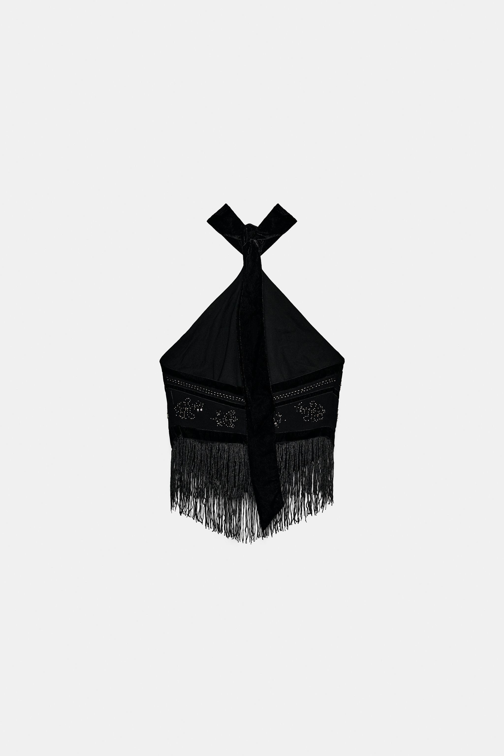 BEADED HALTER GEORGETTE TOP | Zara US