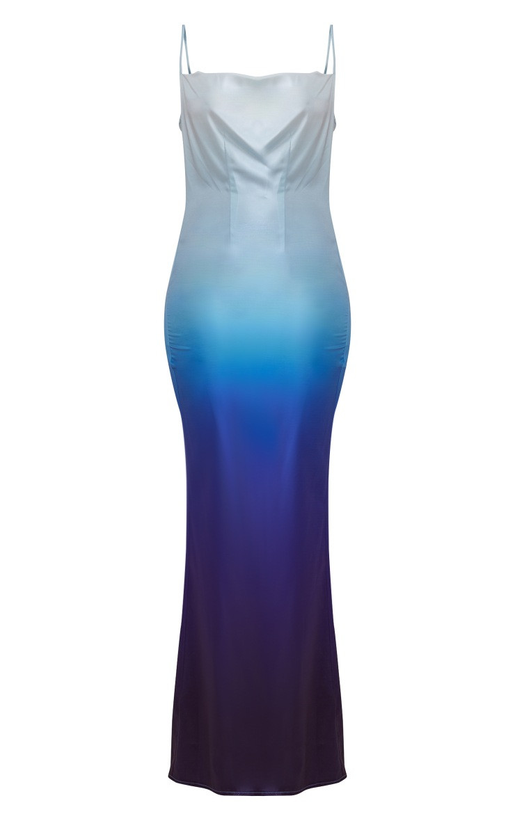 Tall Blue Satin Ombre Maxi Dress | Pretty Little Thing (Australia & New Zealand)