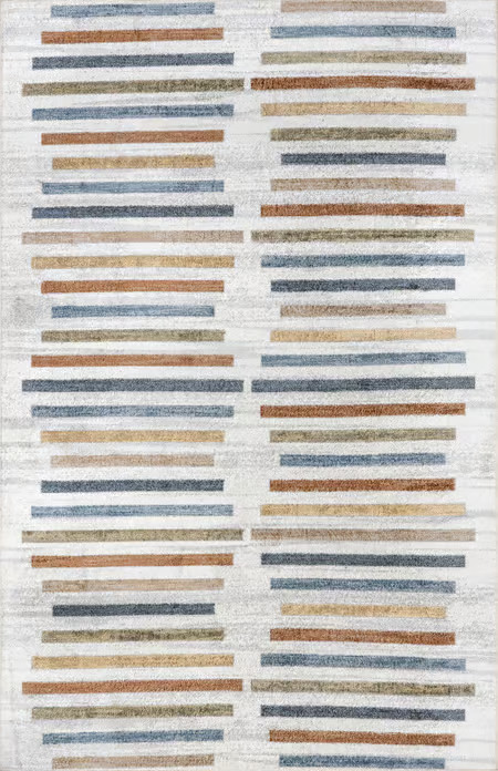 Beige Marlowe Washable Colorful Stripes 3' x 5' Area Rug | Rugs USA