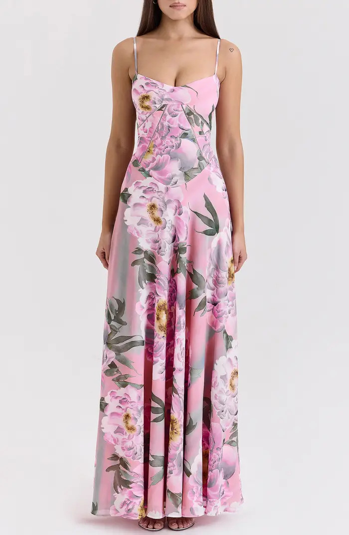 Seren Blush Sheer Lace-Up Back Gown | Nordstrom