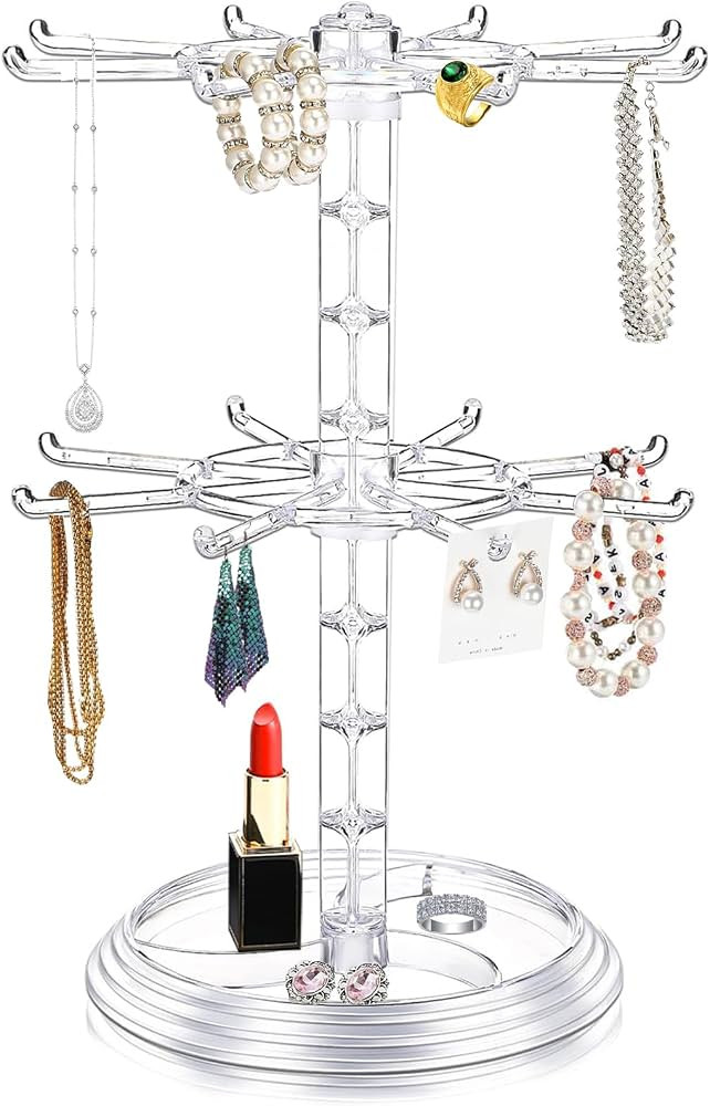 Jewelry Stand Organizer Rotating Necklace Holder Two Counter Top Spinner Keychain Pendants Displa... | Amazon (US)