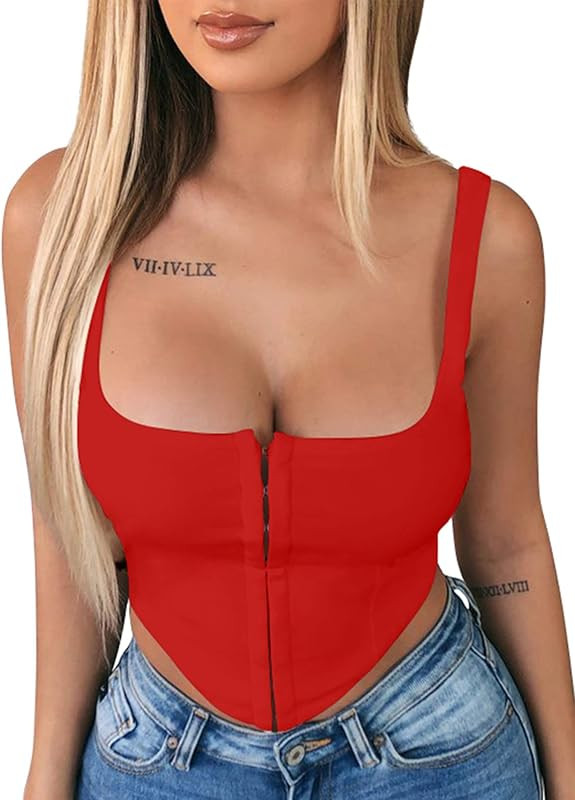TOB Women's Sexy Sleeveless Central Single-Row Clasp Club & Night Out Crop Tank Top | Amazon (US)