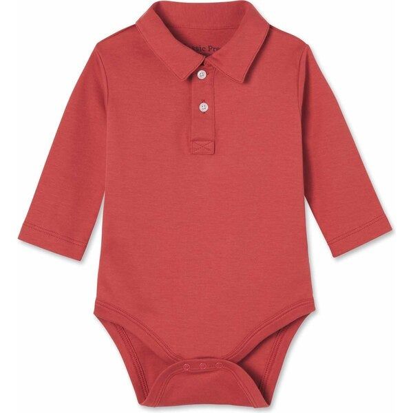 Long Sleeve Hayes Polo Onesie, Mineral Red | Maisonette