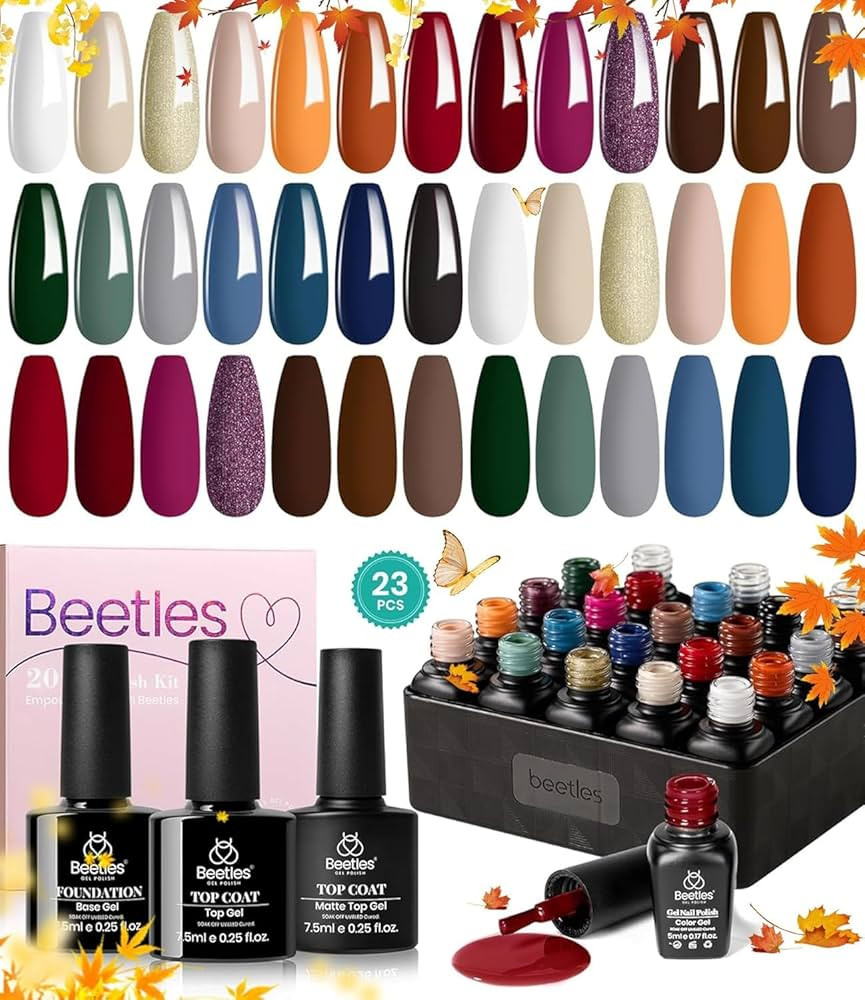 Beetles 23 Pcs Gel Nail Polish Kit- Glowing Attraction Collection Orange Burgundy Red Purple Gel ... | Amazon (CA)