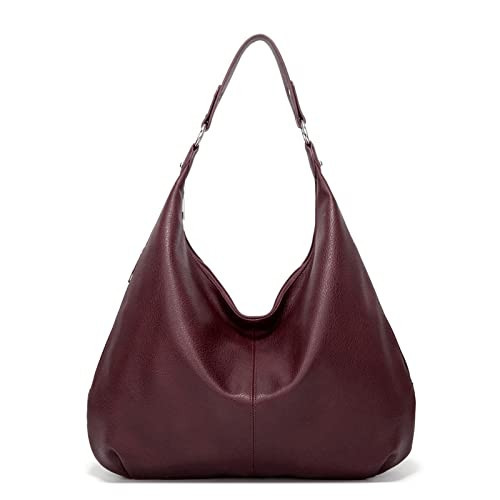 Ashioup Hobo Bags for Women Soft PU Leather Slouchy Shoulder Bag Maroon Purse | Amazon (US)
