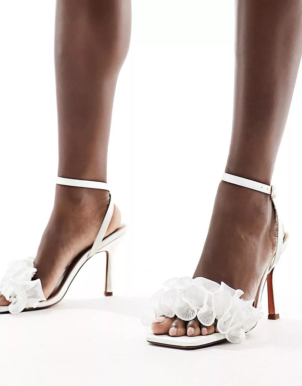 ASOS DESIGN Now ruffle detail high heeled sandals in ivory | ASOS (Global)