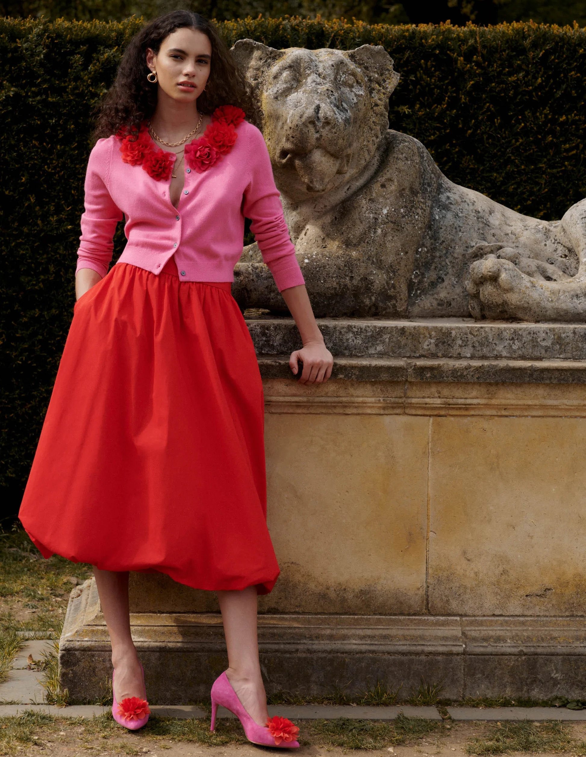 Bubble Hem Midi Skirt-Poppy Red | Boden (US)