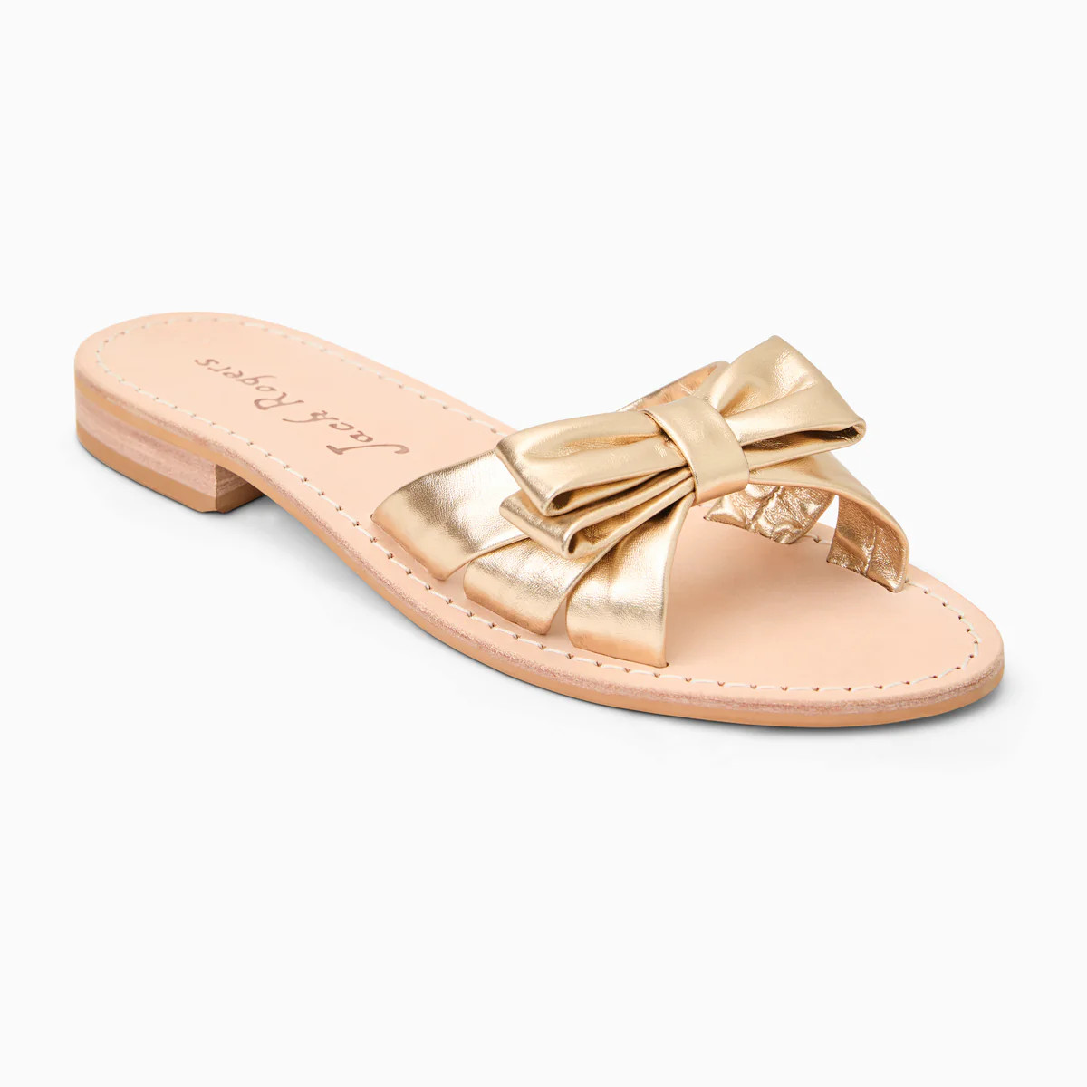 Jack Rogers Brightly Bow Sandal | Metallic Nappa Leather | Platinum | Jack Rogers