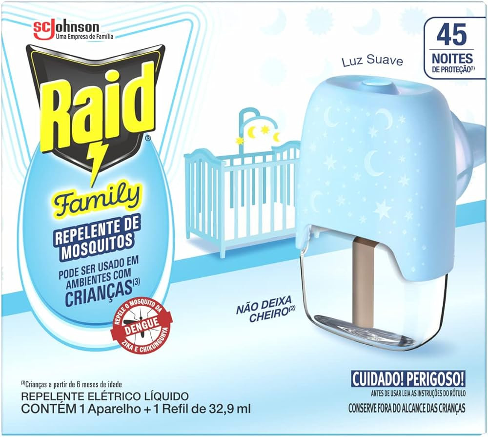 Repelente Elétrico Raid Líquido 45 Noites Family Aparelho+Refil | Amazon (BR)