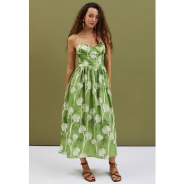 Green Twin Flower Buds Printed Cami Dress | Chicwish