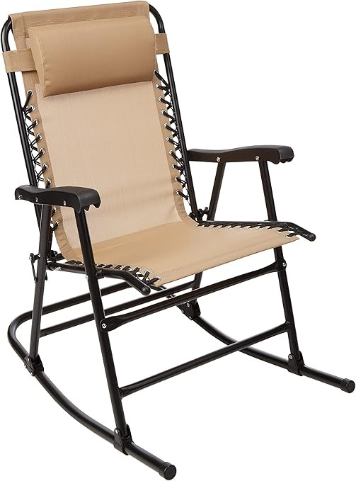 Amazon Basics Outdoor Textilene Zero Gravity Folding Lounge Rocker with Pillow,Alloy Steel, Beige | Amazon (US)