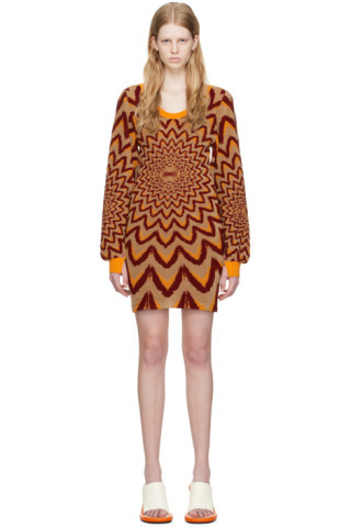 Orange & Red Optical Motif Minidress | SSENSE