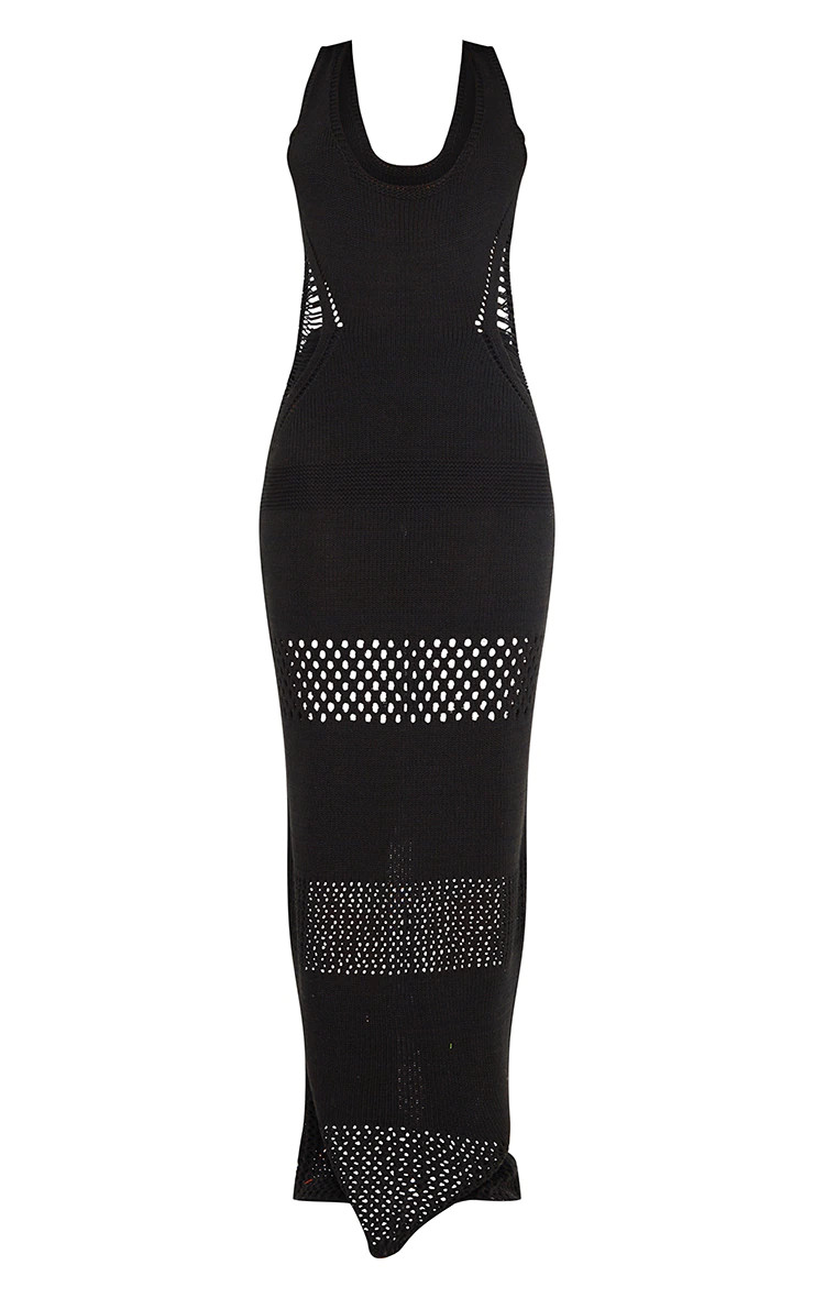 Tall Black Crochet Plunged Maxi Dress | PrettyLittleThing UK