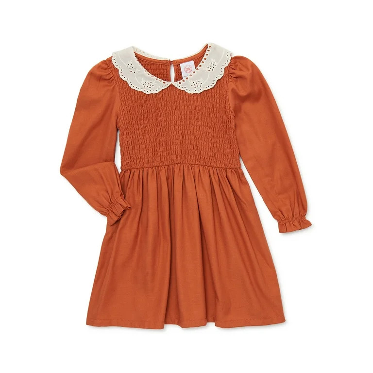 Wonder Nation Baby and Toddler Girls Long Sleeve Smocked Dress, Sizes 12M-5T | Walmart (US)