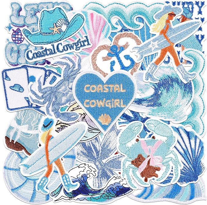 24Pcs Coastal Cowgirl Iron On Patches for Hats, Summer Ocean Embroidered Blue Patches for Girls, ... | Amazon (US)