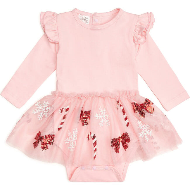Sweet Wink | Candy Cane Cutie Christmas Long Sleeve Tutu Bodysuit, (Pink, Size 6-12M) | Maisonette | Maisonette