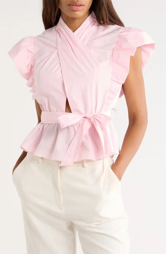 Derek Lam 10 Crosby Brynn Cotton Wrap Peplum Top | Nordstromrack | Nordstrom Rack