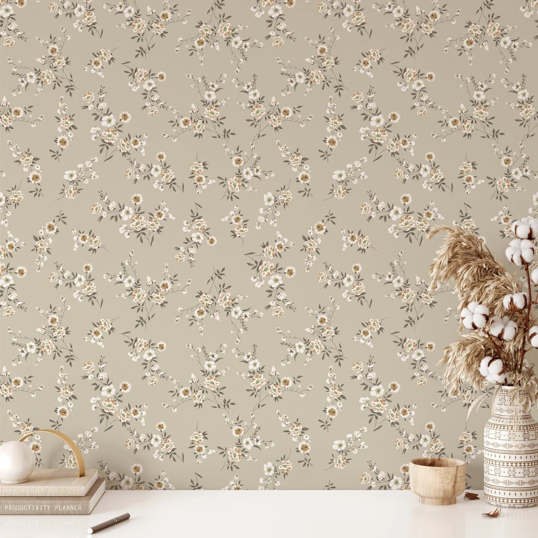 Dainty Flower Wallpaper. Peel and Stick Wallpaper. Removable Wallpaper. Floral Wallpaper. Easy In... | Etsy (US)