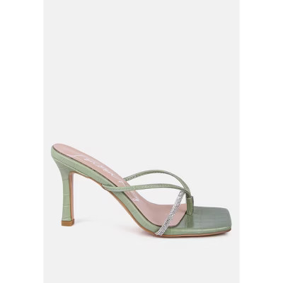 Rag & Co Womens Women’s Croc-Embossed Heeled Sandals with Rhinestone Strap” 5 | Target