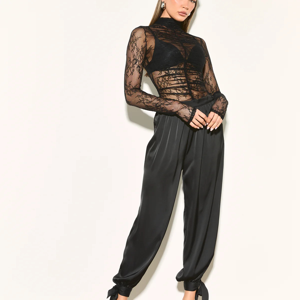 MARGOT Black Satin Balloon Trousers | Noughts and Kisses
