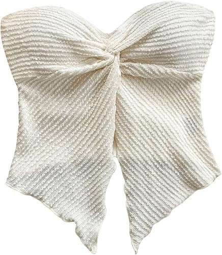 WDIRARA Women's Twist Front Split Hem Tube Top Y2k Strapless Bandeau Asymmetrical Tops | Amazon (US)
