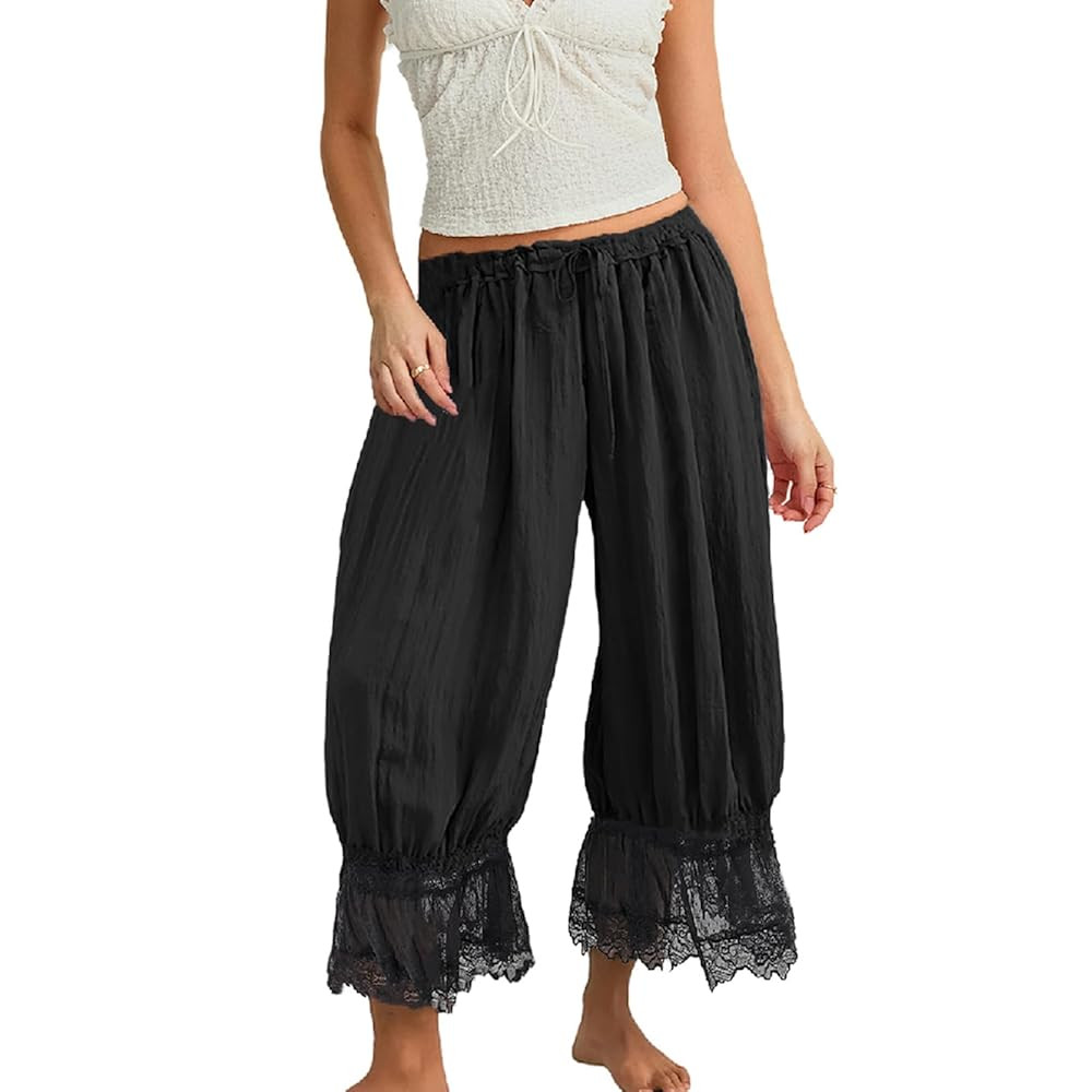 Bloomers Pants for Women Y2K Lace Trim Vintage Pantaloons Cute Ruffled Pumpkin Long Pants Capri P... | Amazon (US)