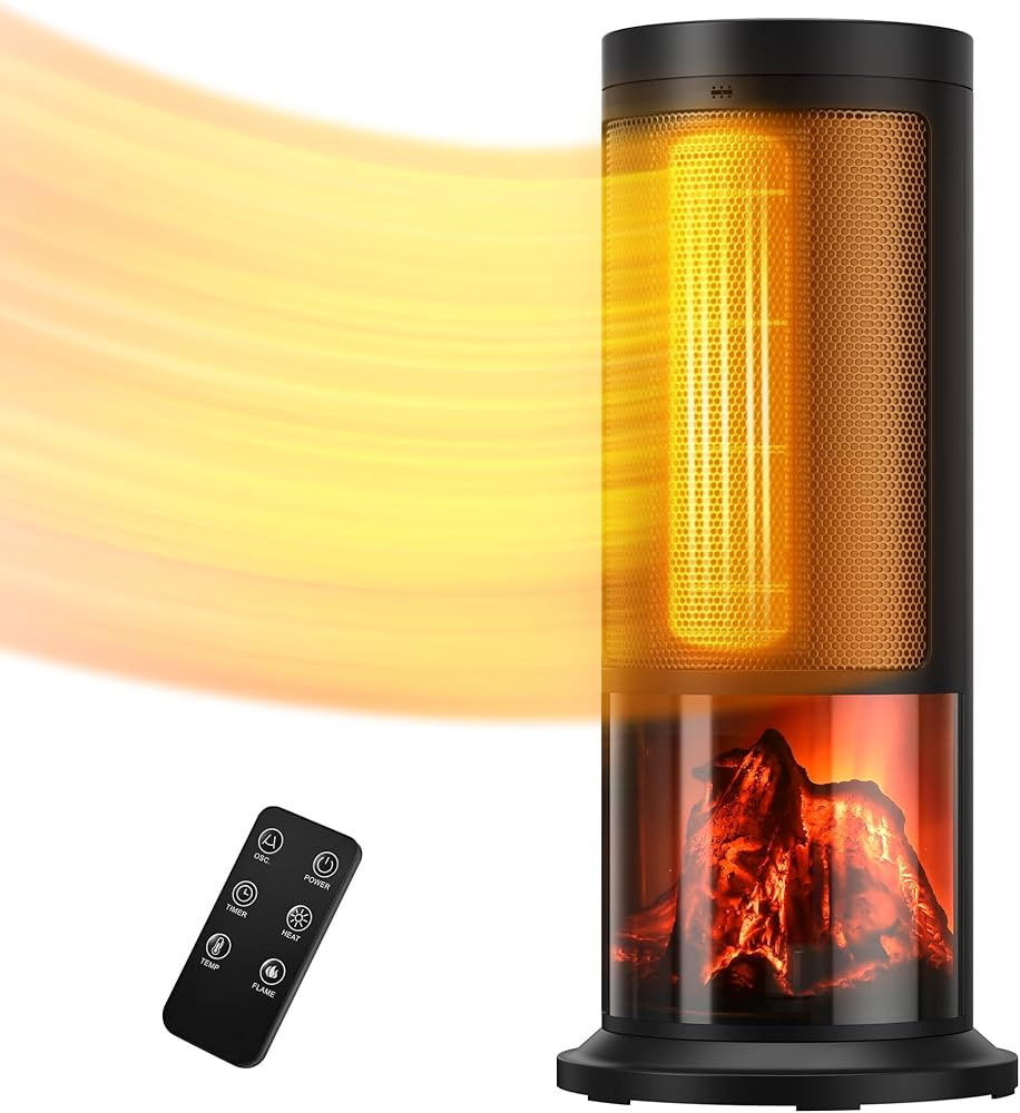 TRUSTECH 17" Tower Space Heater, 70° Oscillating Portable Small Heater, Thermostat & Remote, 1500W Electric Heaters for Indoor Use, 12H Timer, Safe & Quiet Portable Fireplace Heater for Bedroom Office | Amazon (US)