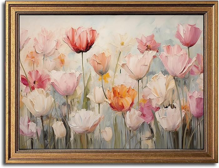 Gold Framed Wall Art Vintage Flower Canvas Wall Art Floral Nature Spring Colorful Flower Artwork ... | Amazon (US)