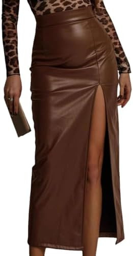 utcoco Women's Faux Leather Midi Skirt High Waisted Side Split Bodycon Pencil Skirt for Party Coc... | Amazon (US)