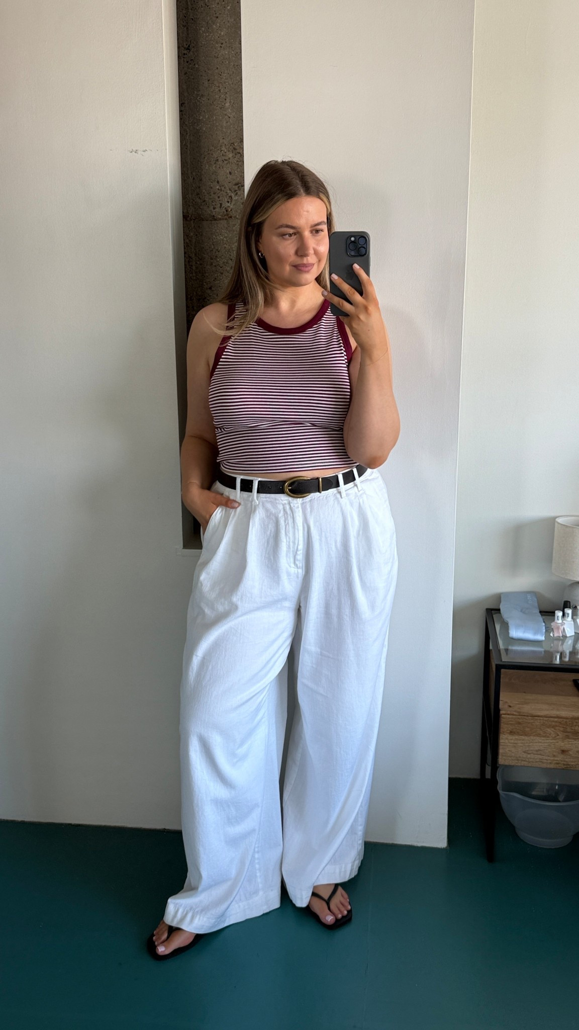 Truly, my summer uniform.

Uniqlo built in bra top XXL
TOPSHOP belt 
Nobody’s Child white tailored linen pants UK 18
Haviana square toe flip flops 
Drowsy 

#LTKspring #LTKmidsize #LTKsummer