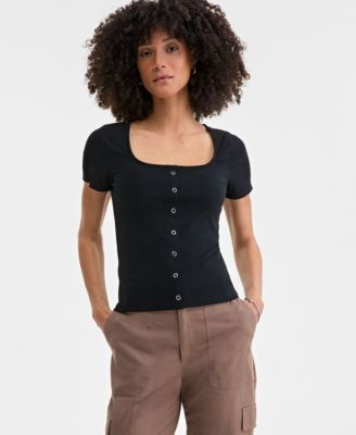 Women's Snap-Front Rib-Knit Top, Exclusively at Macy's | Macy's