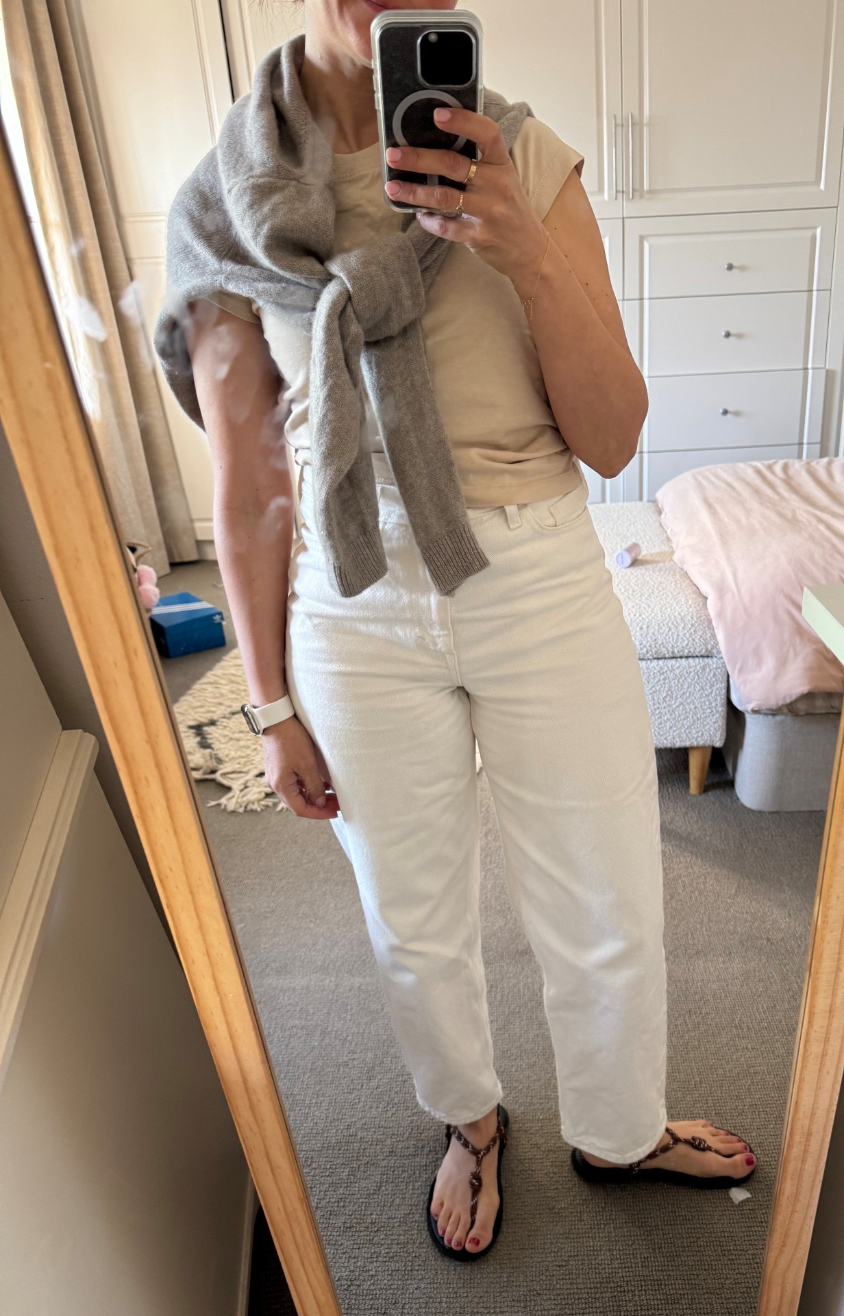 Creamy whites for Monday. Jeans are Cos size 26, shoes are Flowze (I sized down). Uniqlo cashmere knit over shoulders. 

#LTKaustralia #LTKspring