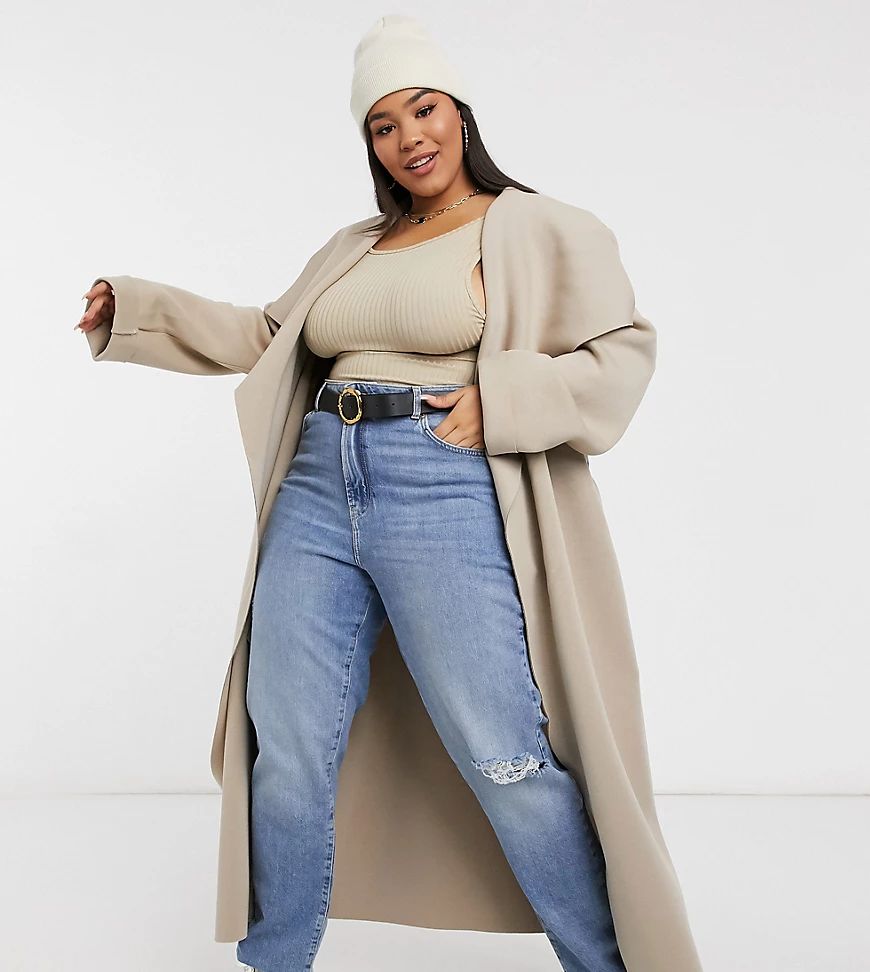 ASOS DESIGN Curve scuba waterfall skater coat in mink-Brown | ASOS (Global)