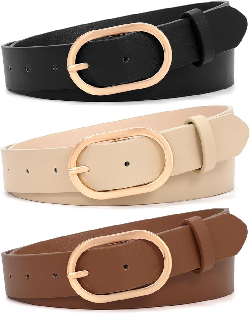 XZQTIVE 3 Pack Plus Size Women's Leather Belts for Jeans Pants Dress Fashion Gold Buckle Ladies W... | Amazon (US)