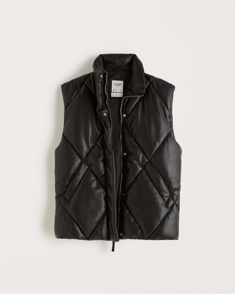 A&F Oversized Vegan Leather Quilted Vest | Abercrombie & Fitch (US)