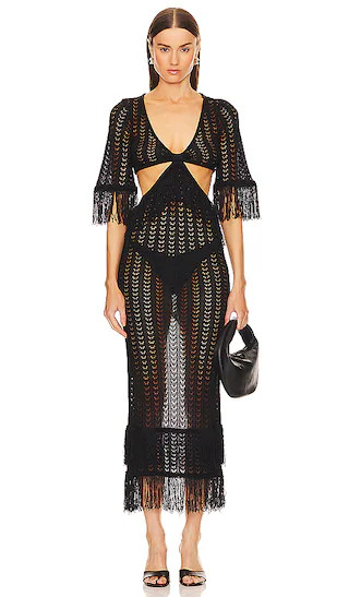 x REVOLVE Hanley Fringe Maxi Knit Dress | Black Cut Out Dress Black Vacation Dress Black Beach Dress | Revolve Clothing (Global)