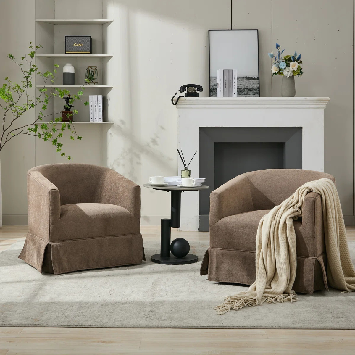 Upholstered Swivel Barrel Accent Chair with Wood Frame | Wayfair North America