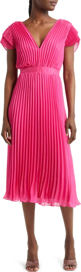 Adelyn Rae Daisy Pleated Tie Back Midi Dress | Nordstrom | Nordstrom