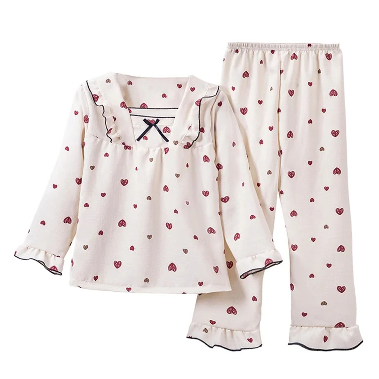 WOYY Girls Pajama Sets Hearts Print Ruffle Long Sleeve Top and Pants Sleepwear, Sizes 3-14 | Walmart (US)