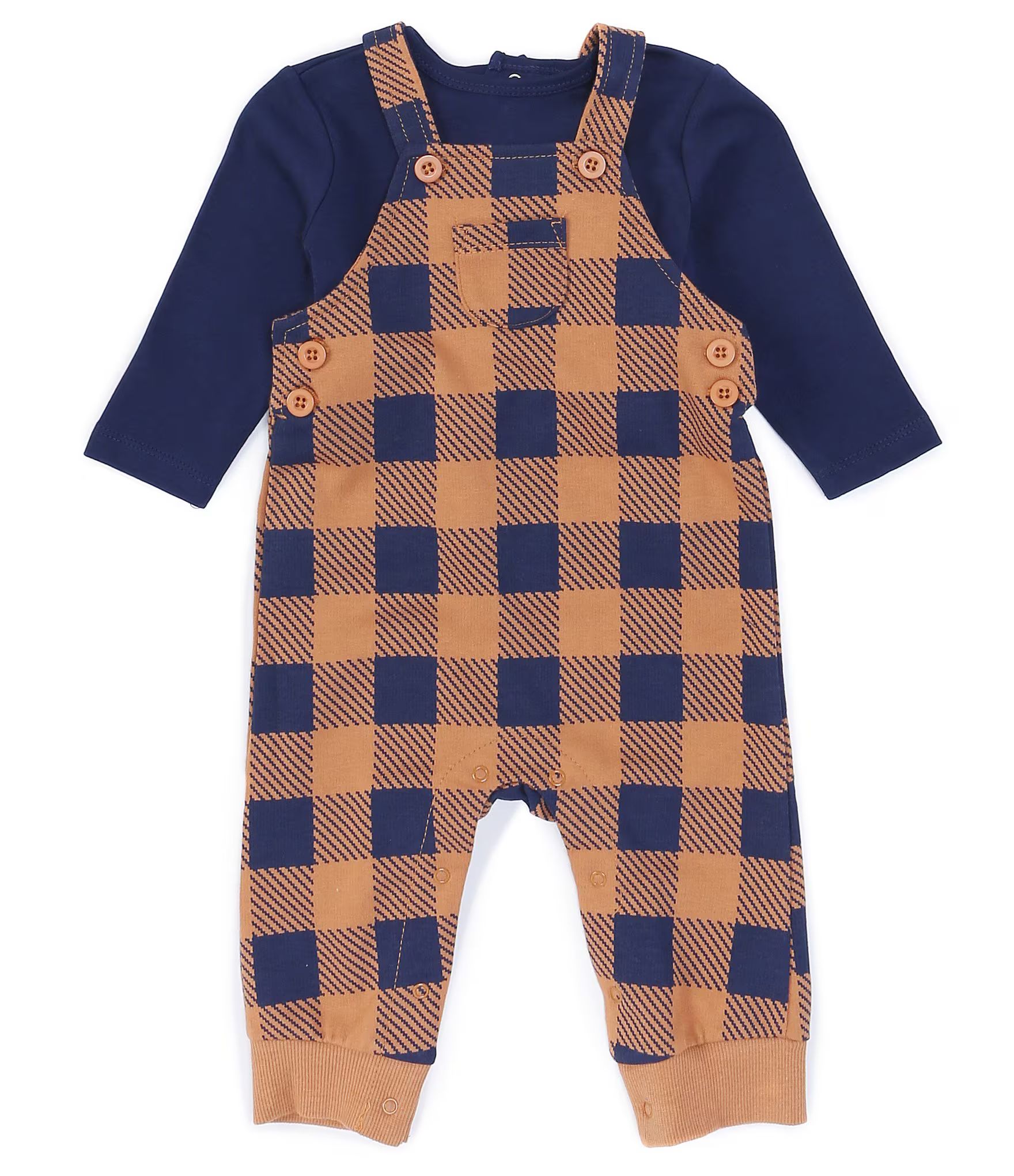 Baby Boys 3-12 Months Sleeveless Plaid Overalls & Long-Sleeve Solid Tee Set | Dillards