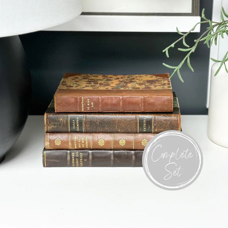 Leather Bound Books for Decorating, Vintage Book Set, Farmhouse Decor, Old Books | Etsy (US)